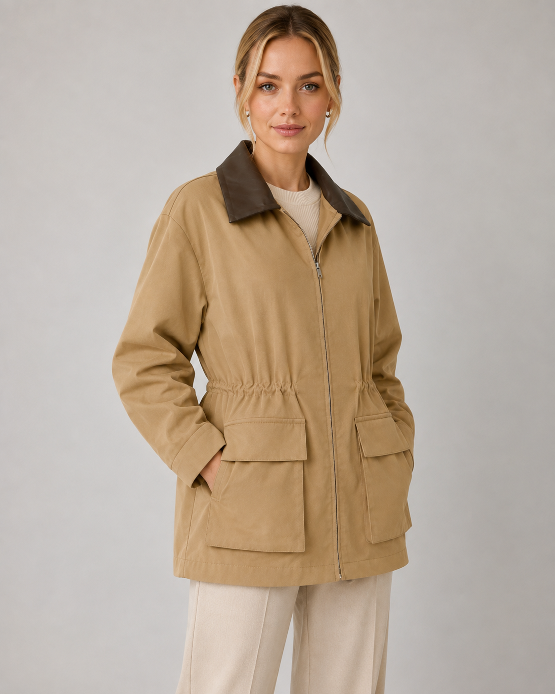 Tabitha | Khaki Zip-Front Barn Jacket
