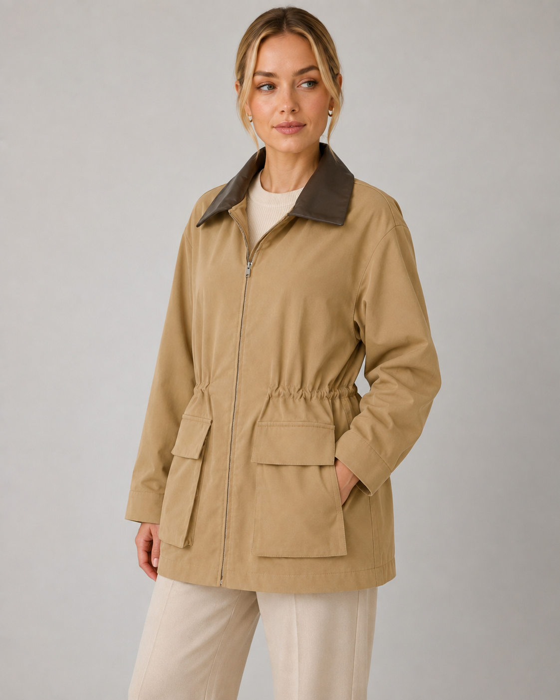 Tabitha | Khaki Zip-Front Barn Jacket