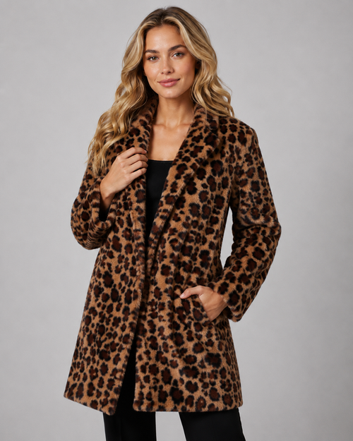 Dahlia | Longline Leopard Print Faux Fur Coat