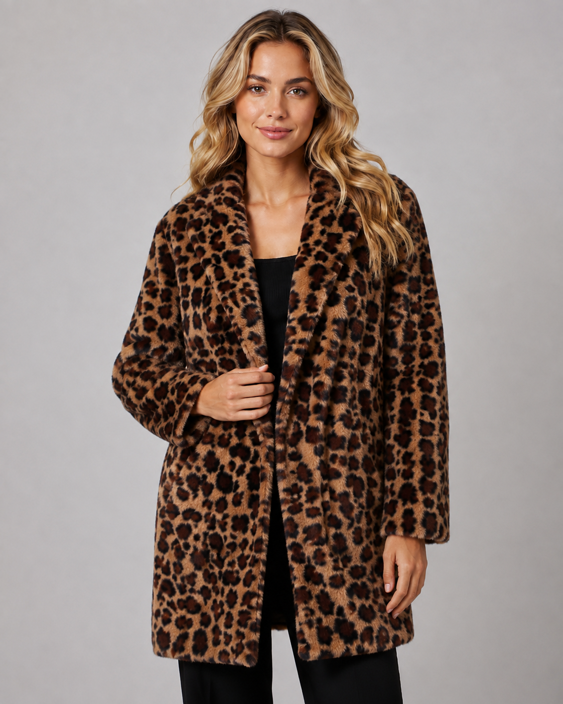 Dahlia | Longline Leopard Print Faux Fur Coat