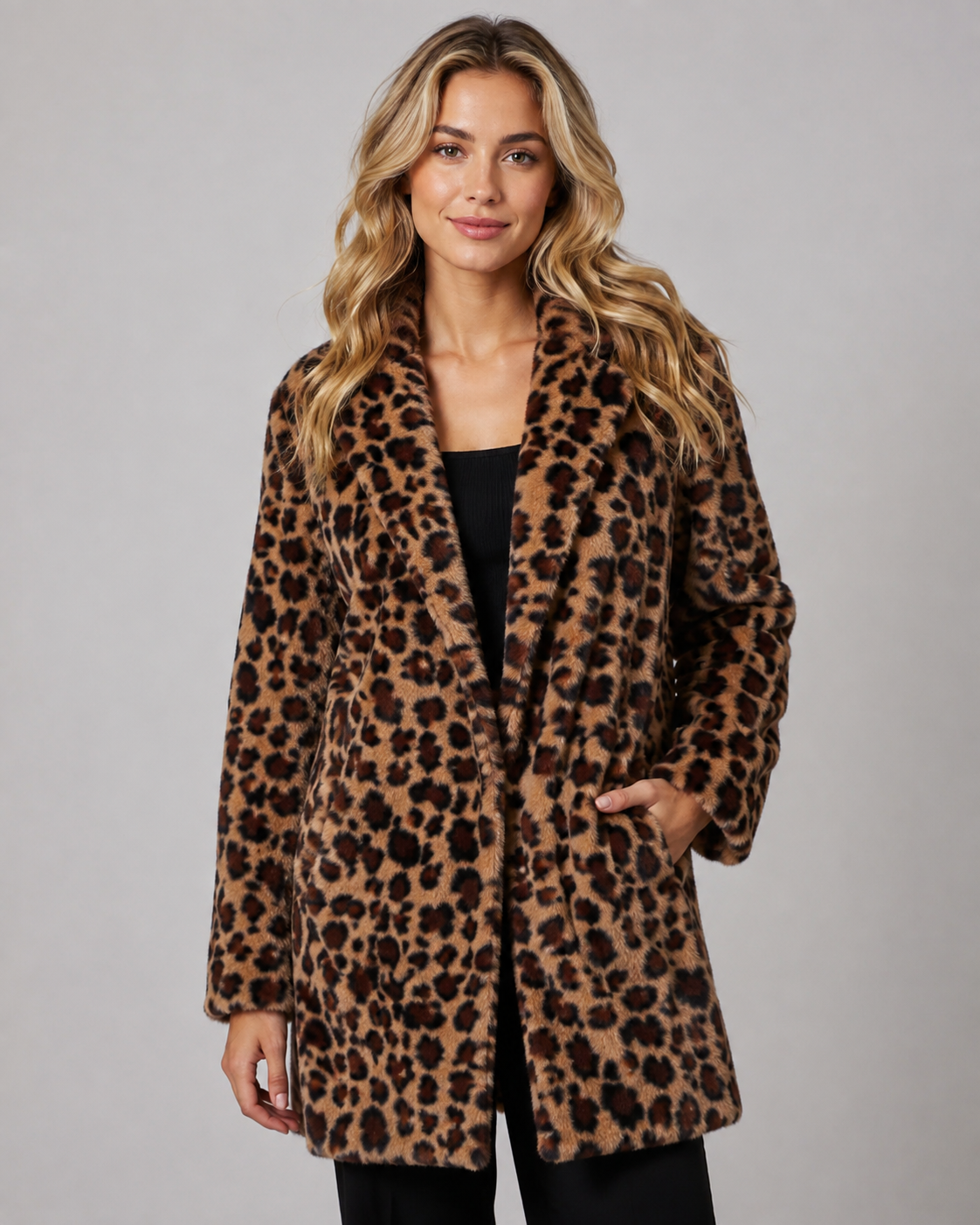 Dahlia | Longline Leopard Print Faux Fur Coat