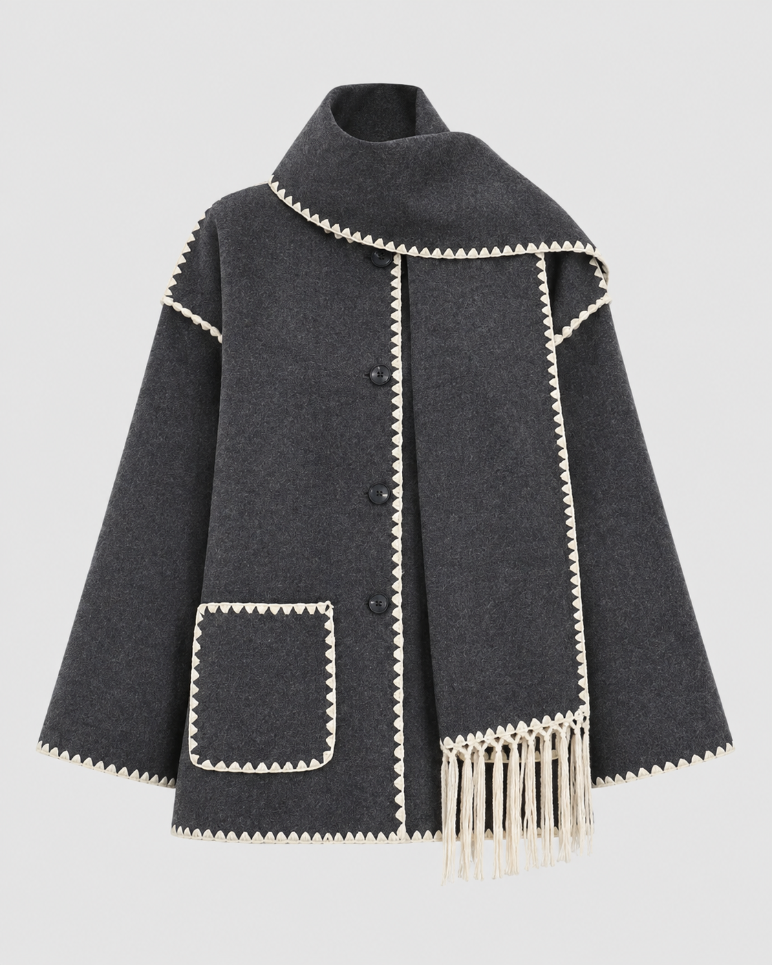 Imani | Oversized Scarf Coat with Fringe Trim