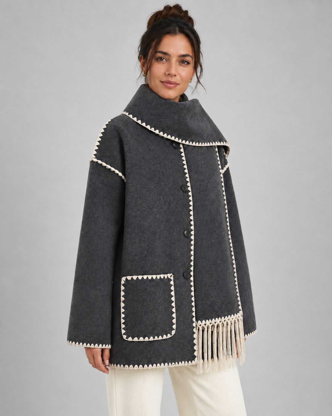 Imani | Oversized Scarf Coat with Fringe Trim
