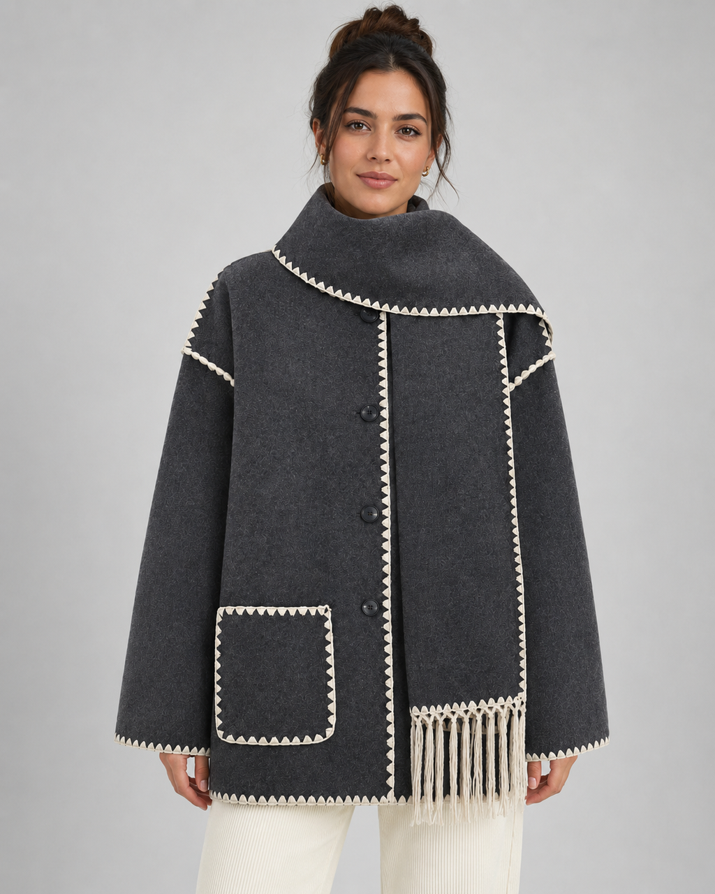 Imani | Oversized Scarf Coat with Fringe Trim