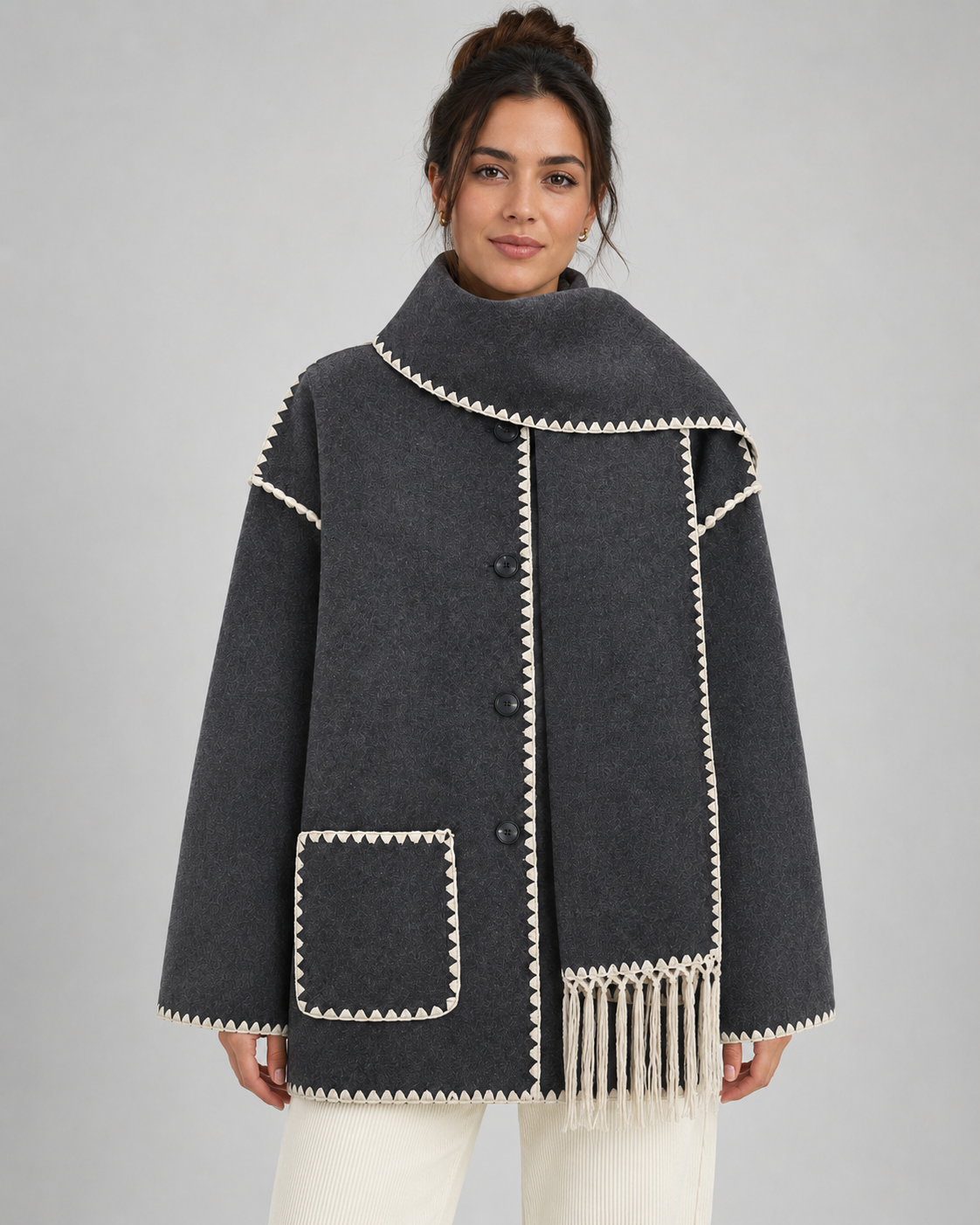 Imani | Oversized Scarf Coat with Fringe Trim