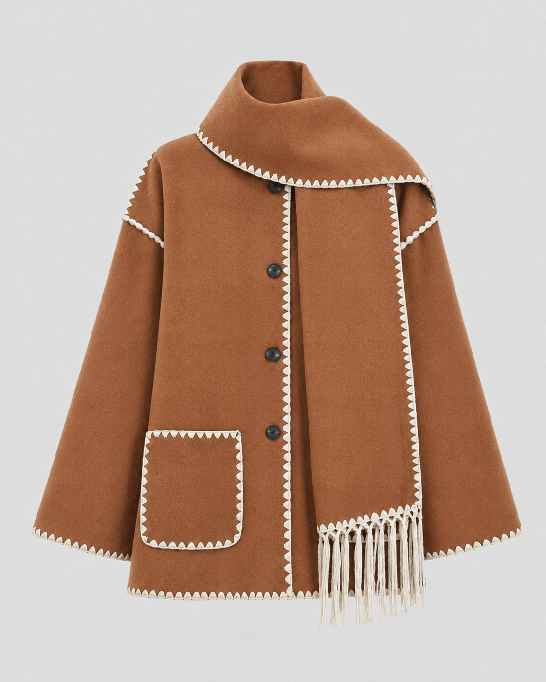 Imani | Oversized Scarf Coat with Fringe Trim