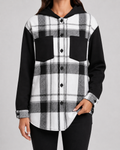 Marceline | Plaid Hooded Shacket with Contrast Sleeves