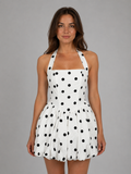 Everly | Polka Dot Halter Bubble Hem Dress