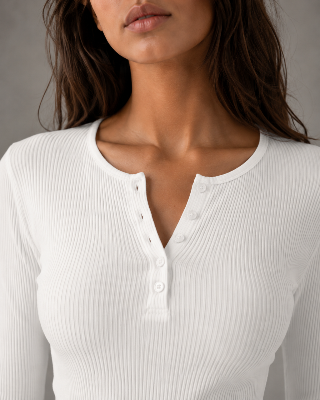 Beatrice | Ribbed Henley Long Sleeve Top