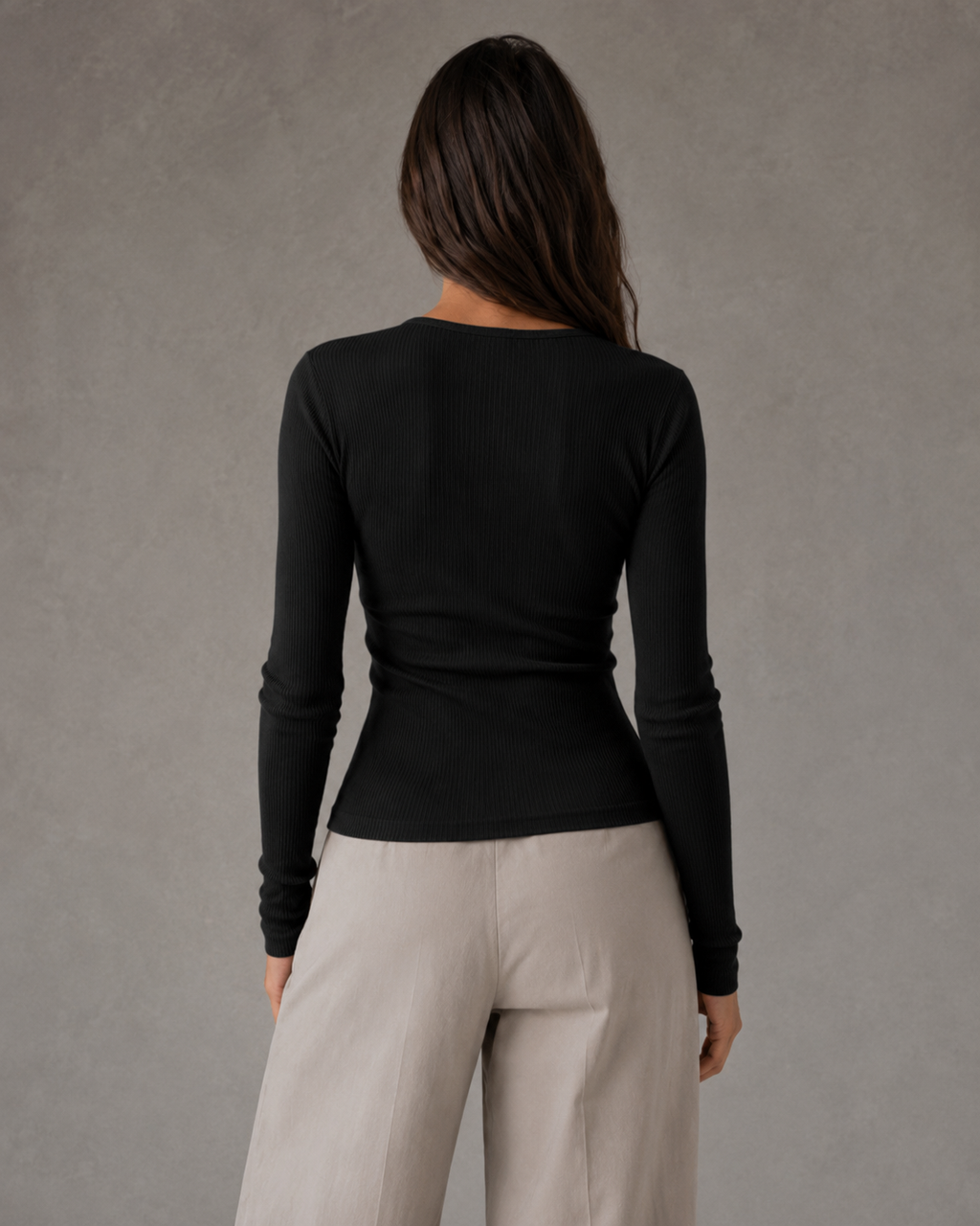 Beatrice | Ribbed Henley Long Sleeve Top