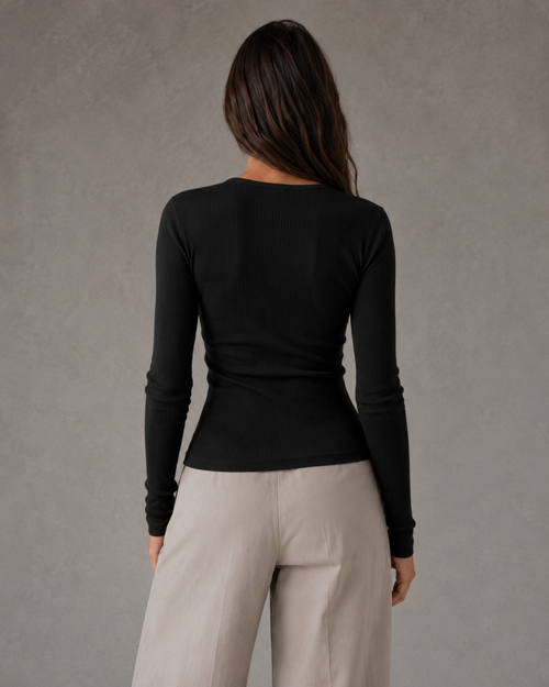 Beatrice | Ribbed Henley Long Sleeve Top