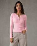 Beatrice | Ribbed Henley Long Sleeve Top