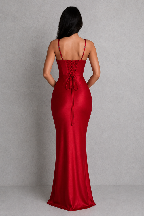 Celestine | Satin Corset Lace-Up Maxi Dress