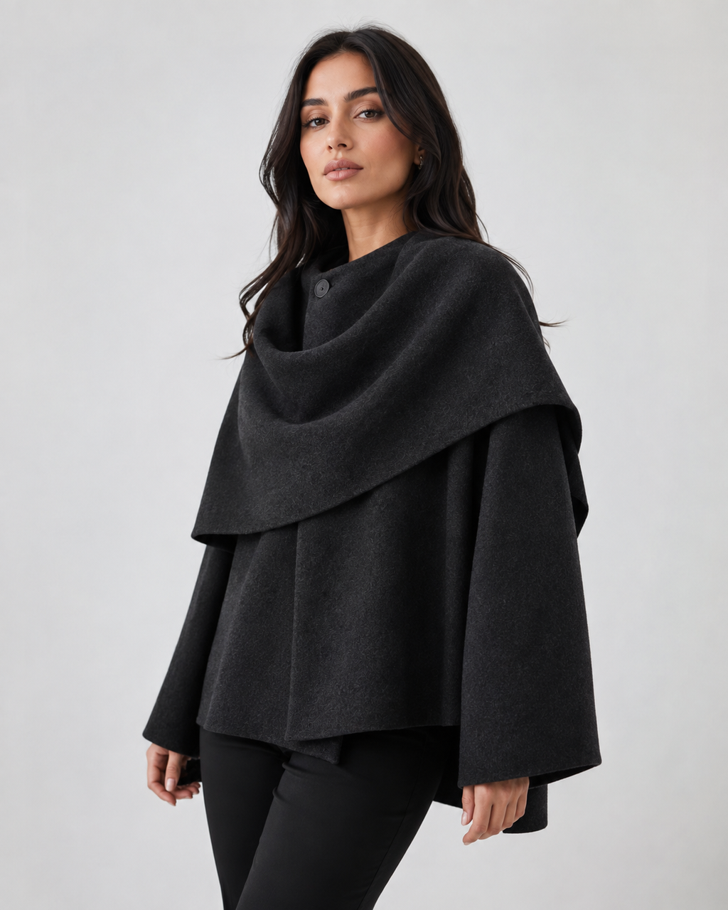 Jolene | Draped Cape Collar Boxy Coat