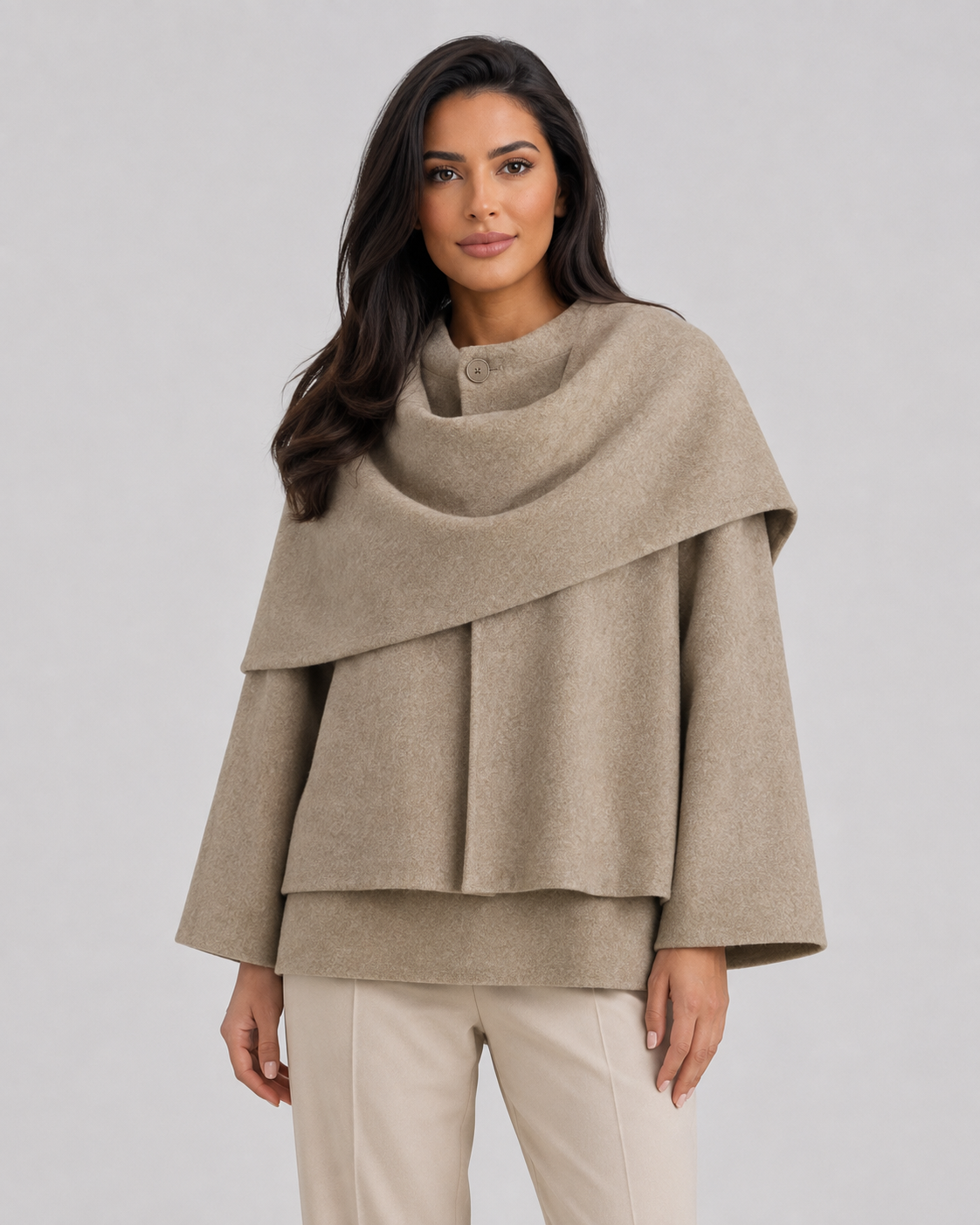 Jolene | Draped Cape Collar Boxy Coat