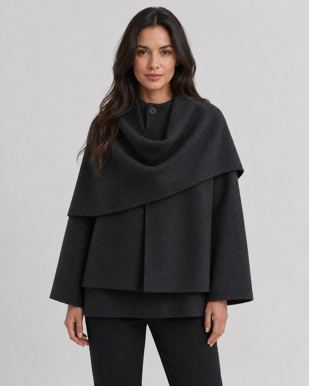 Jolene | Draped Cape Collar Boxy Coat