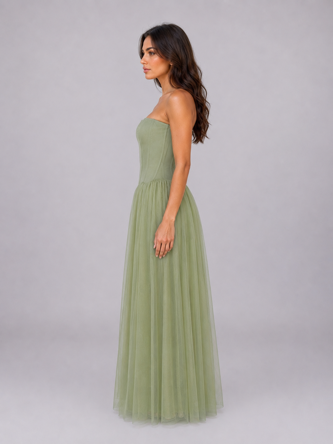 Talia | Strapless Tulle Corset Maxi Dress