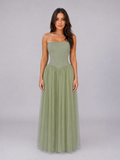 Talia | Strapless Tulle Corset Maxi Dress