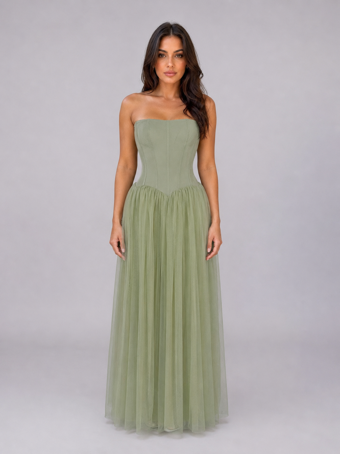 Talia | Strapless Tulle Corset Maxi Dress