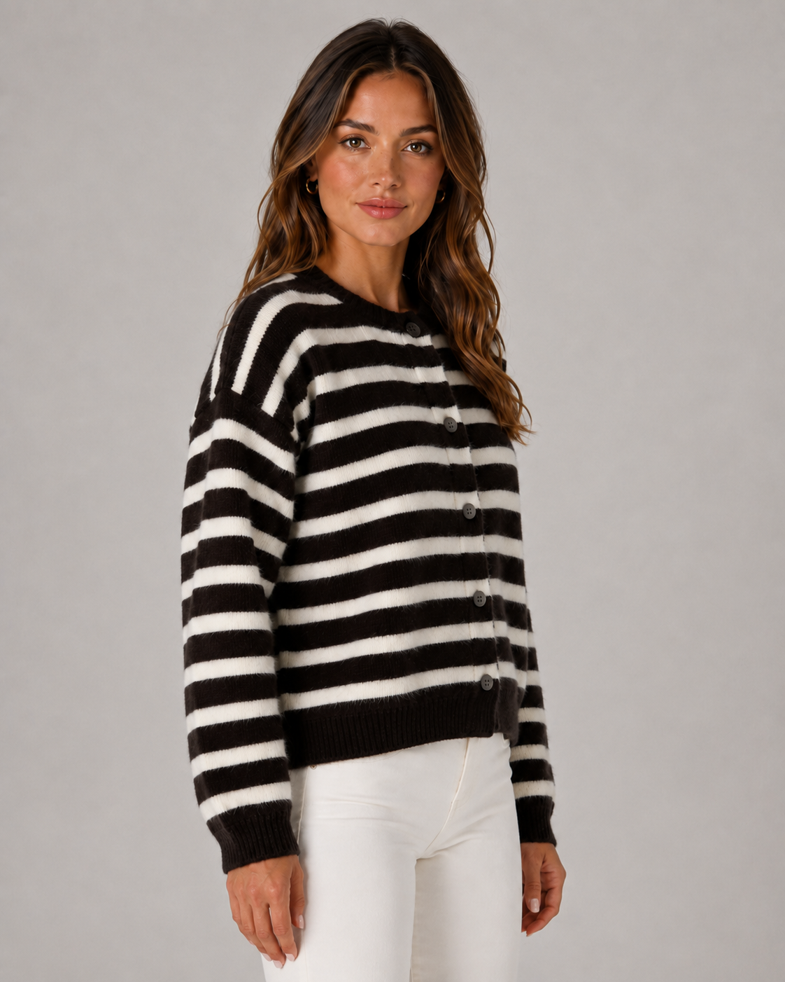 Ximena | Striped Button-Front Knit Cardigan