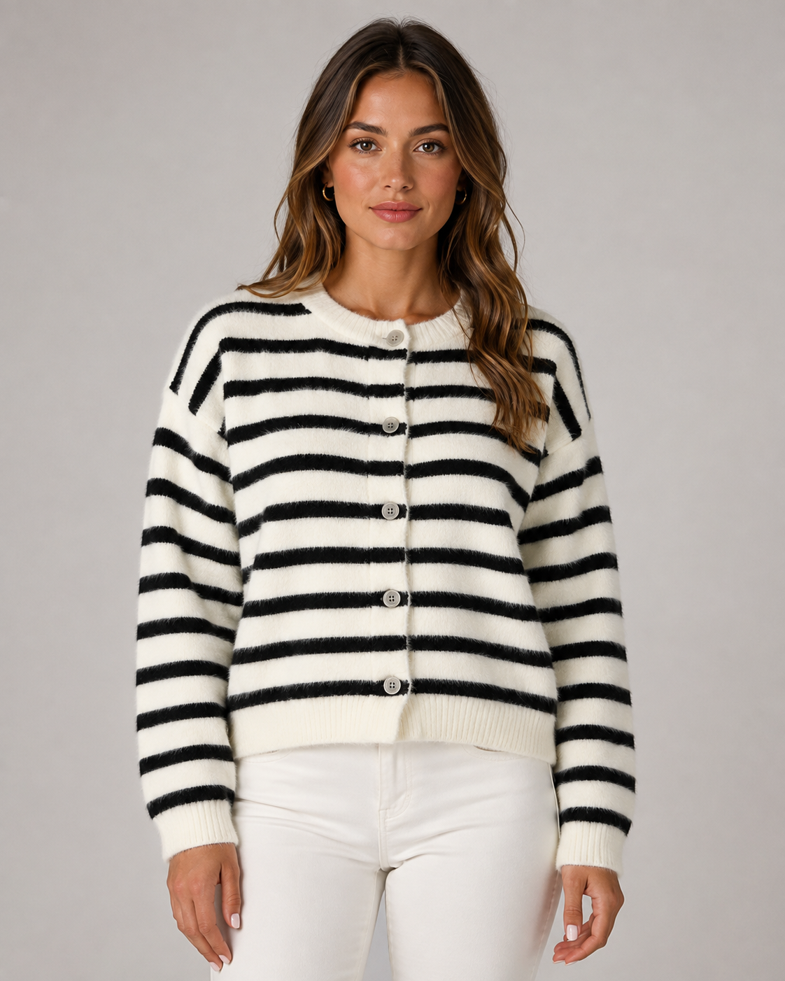 Ximena | Striped Button-Front Knit Cardigan
