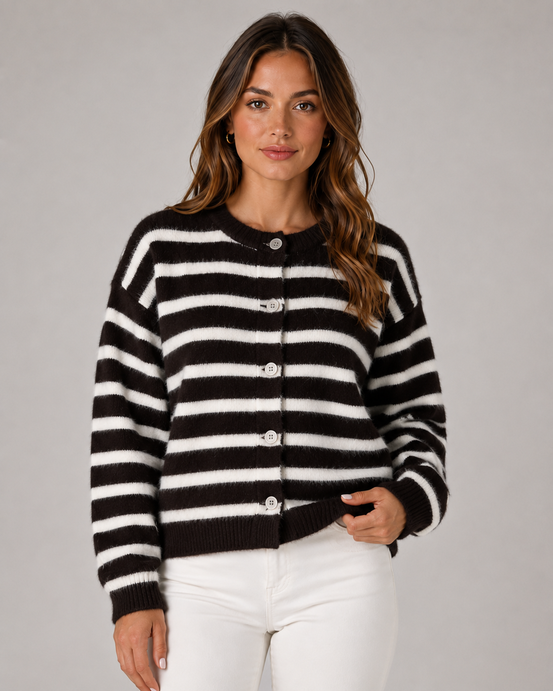 Ximena | Striped Button-Front Knit Cardigan