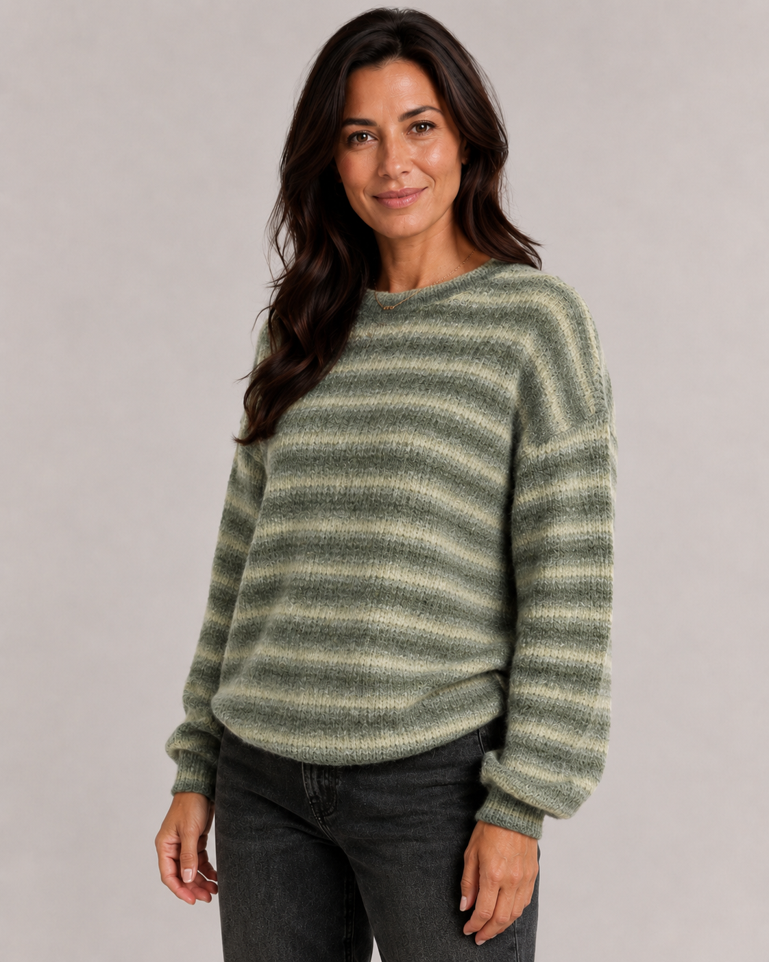 Zelda | Striped Fuzzy Crew Neck Sweater