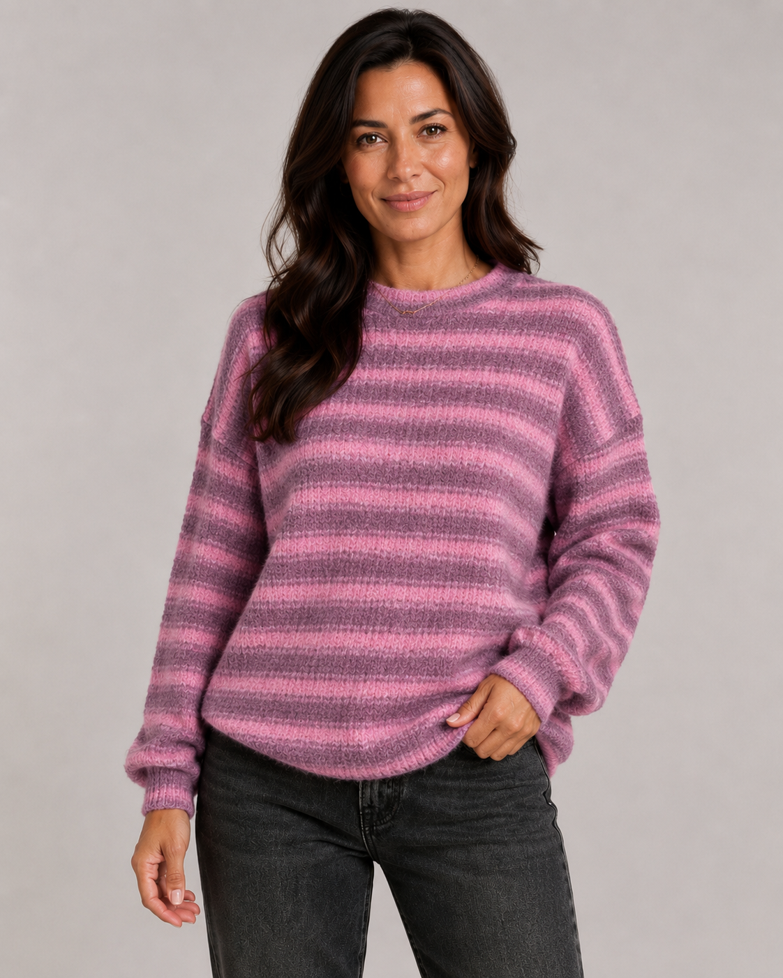 Zelda | Striped Fuzzy Crew Neck Sweater