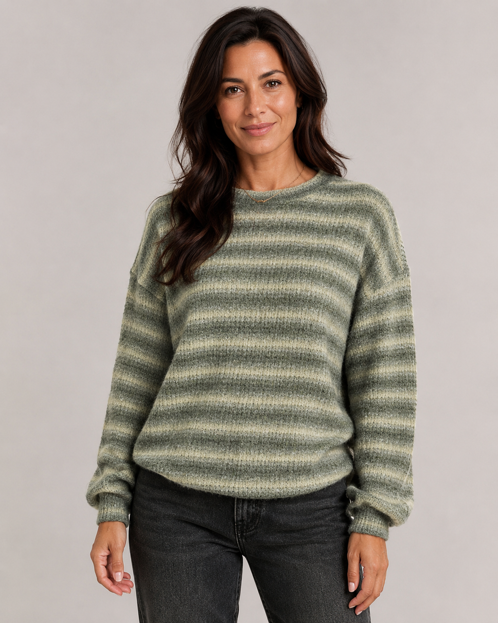 Zelda | Striped Fuzzy Crew Neck Sweater