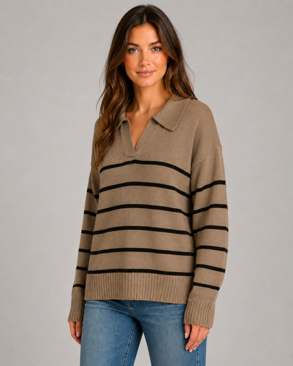 Wanda | Striped Polo Collar Knit Sweater