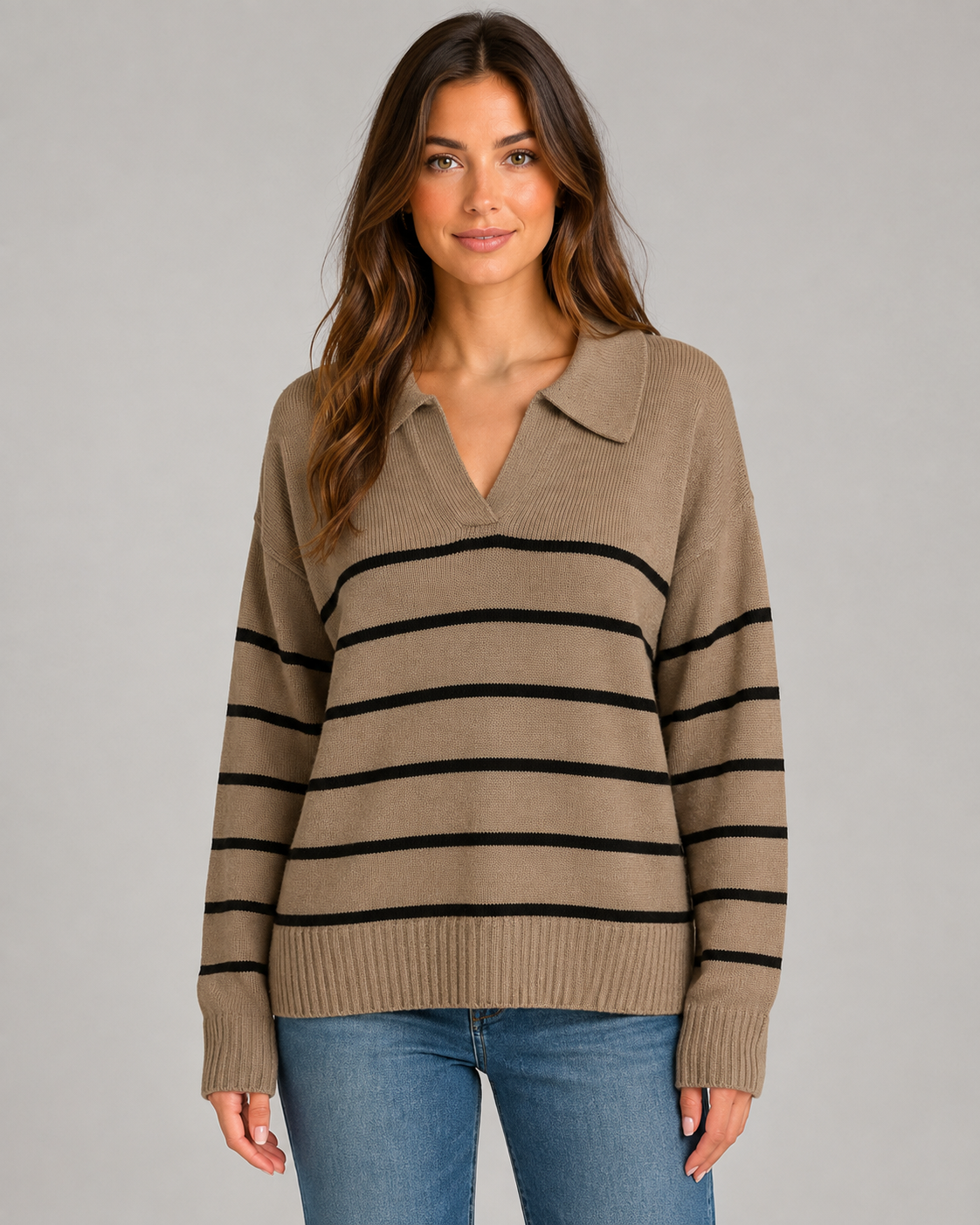 Wanda | Striped Polo Collar Knit Sweater