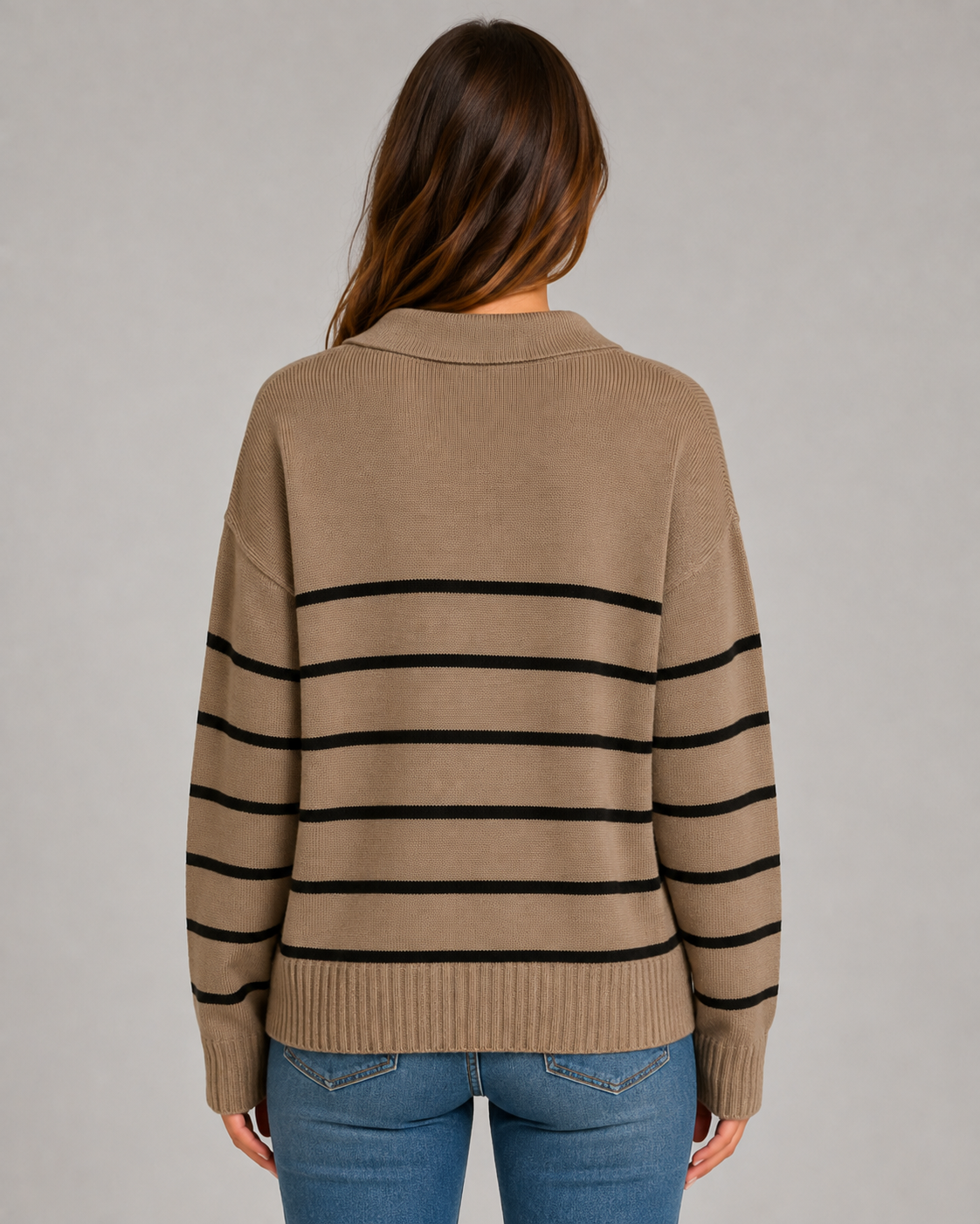 Wanda | Striped Polo Collar Knit Sweater
