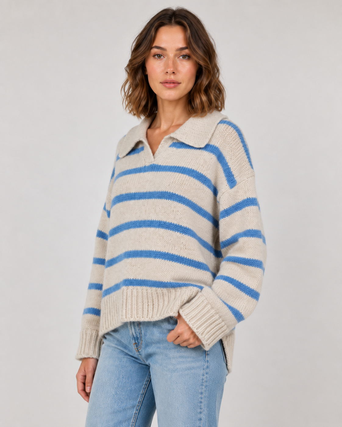 Zinnia | Striped Polo Collar Knit Sweater