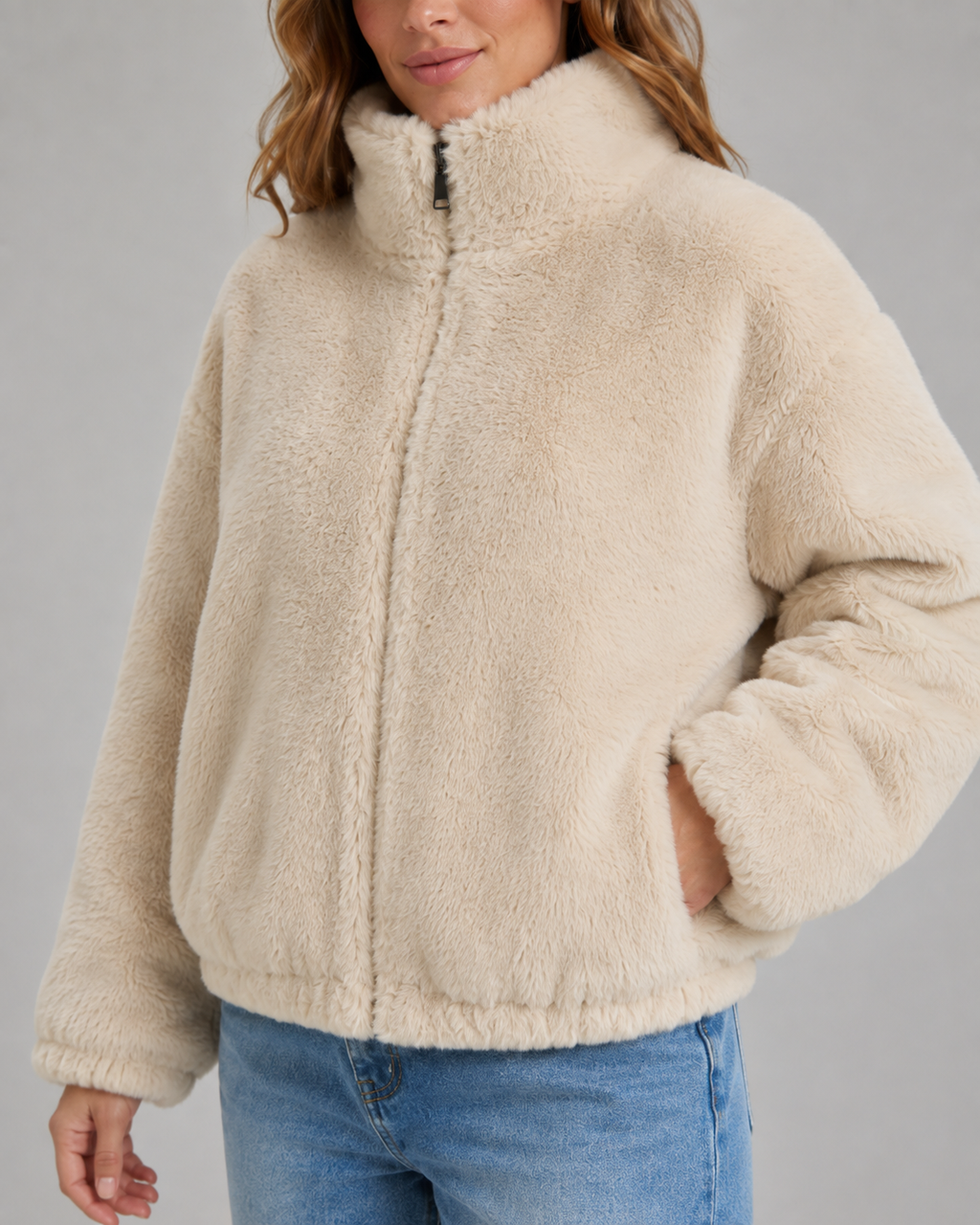 Bellamy | Cropped Teddy Funnel Neck Jacket