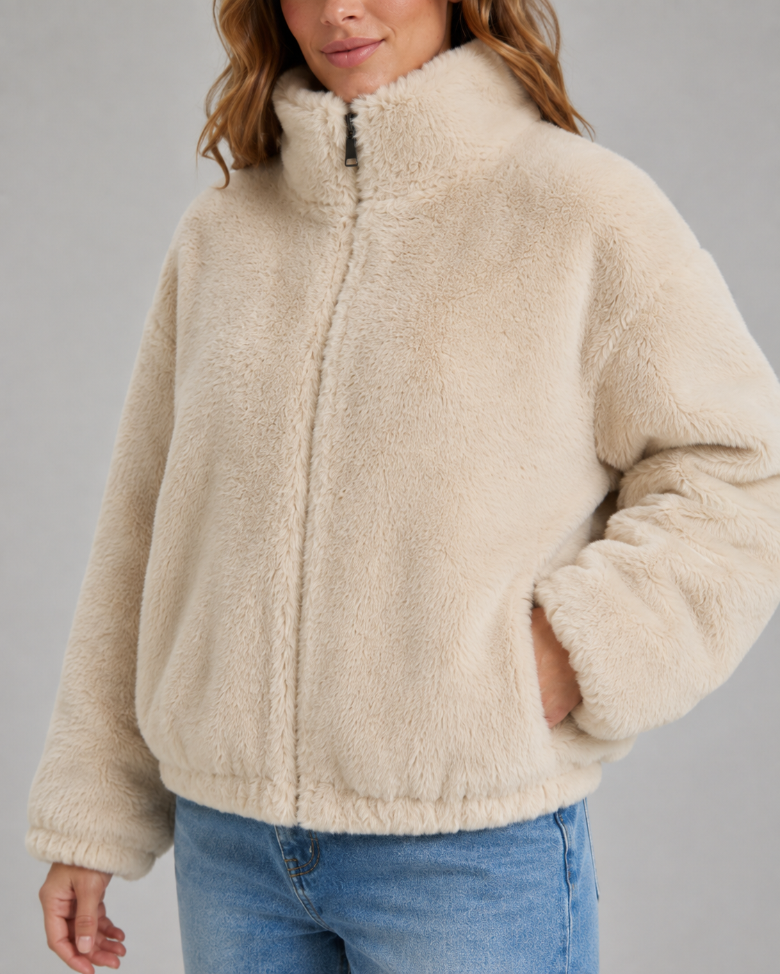 Bellamy | Cropped Teddy Funnel Neck Jacket