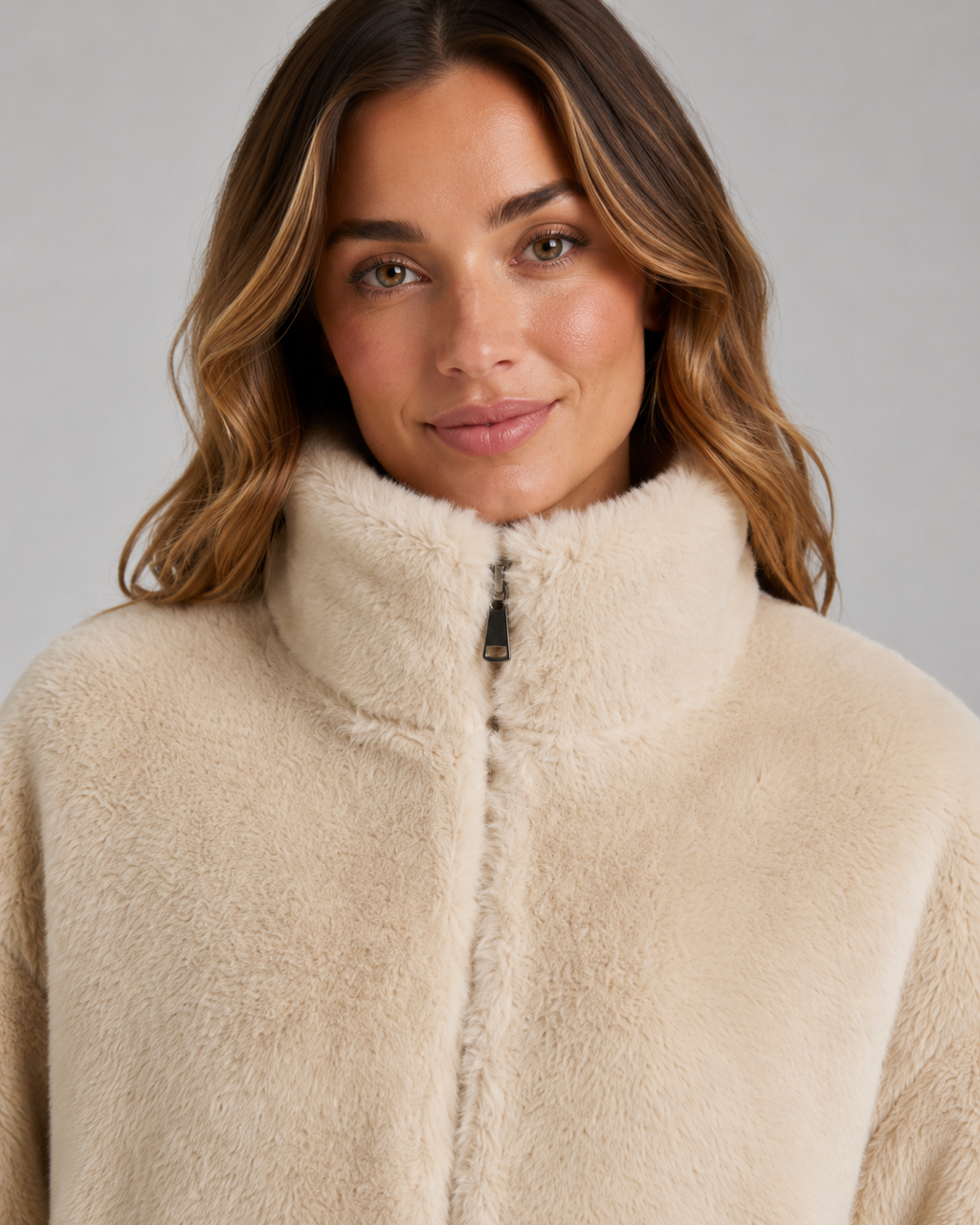Bellamy | Cropped Teddy Funnel Neck Jacket