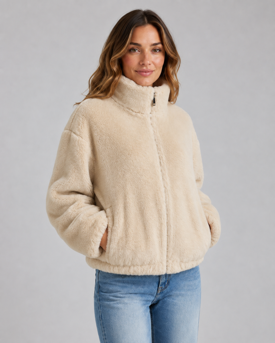 Bellamy | Cropped Teddy Funnel Neck Jacket