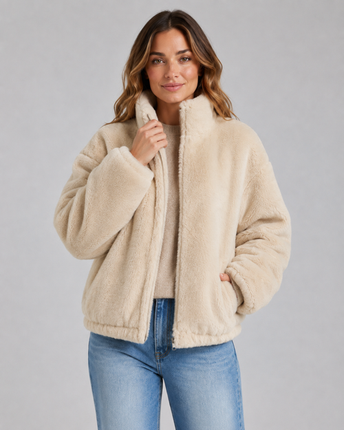 Bellamy | Cropped Teddy Funnel Neck Jacket