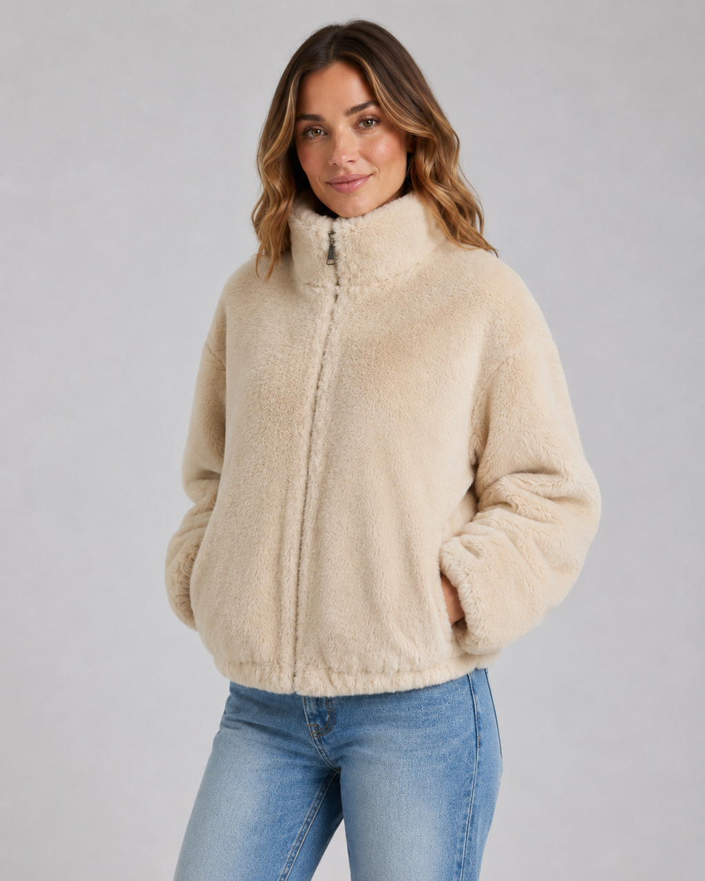 Bellamy | Cropped Teddy Funnel Neck Jacket