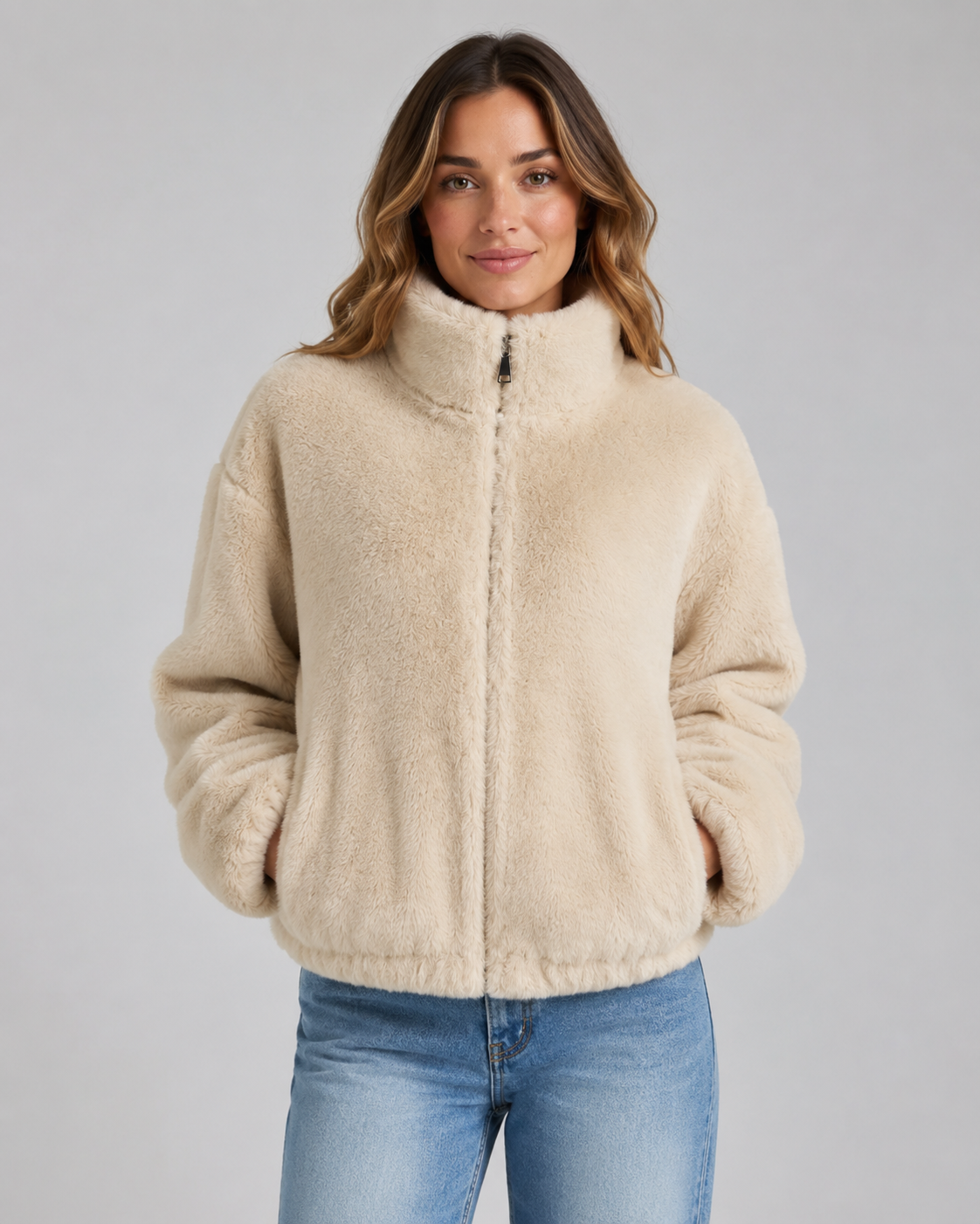 Bellamy | Cropped Teddy Funnel Neck Jacket