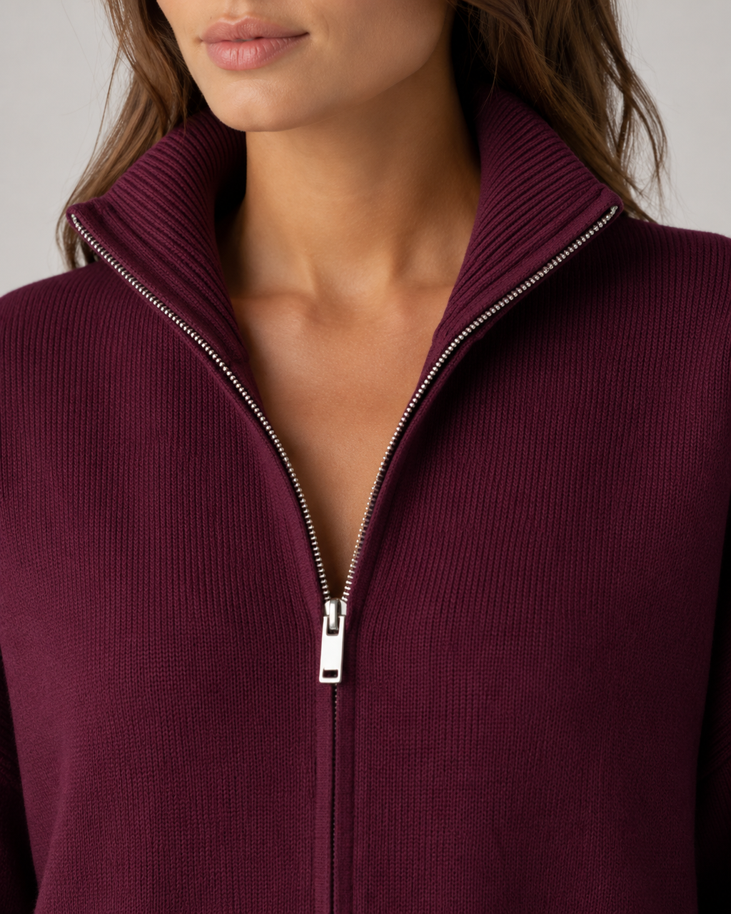 Marlowe | Funnel Neck Zip-Up Knit Cardigan