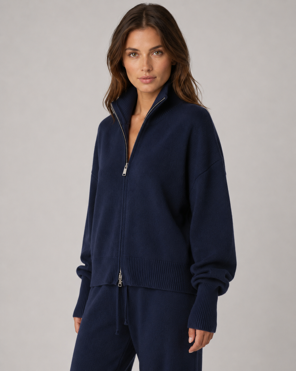 Marlowe | Funnel Neck Zip-Up Knit Cardigan