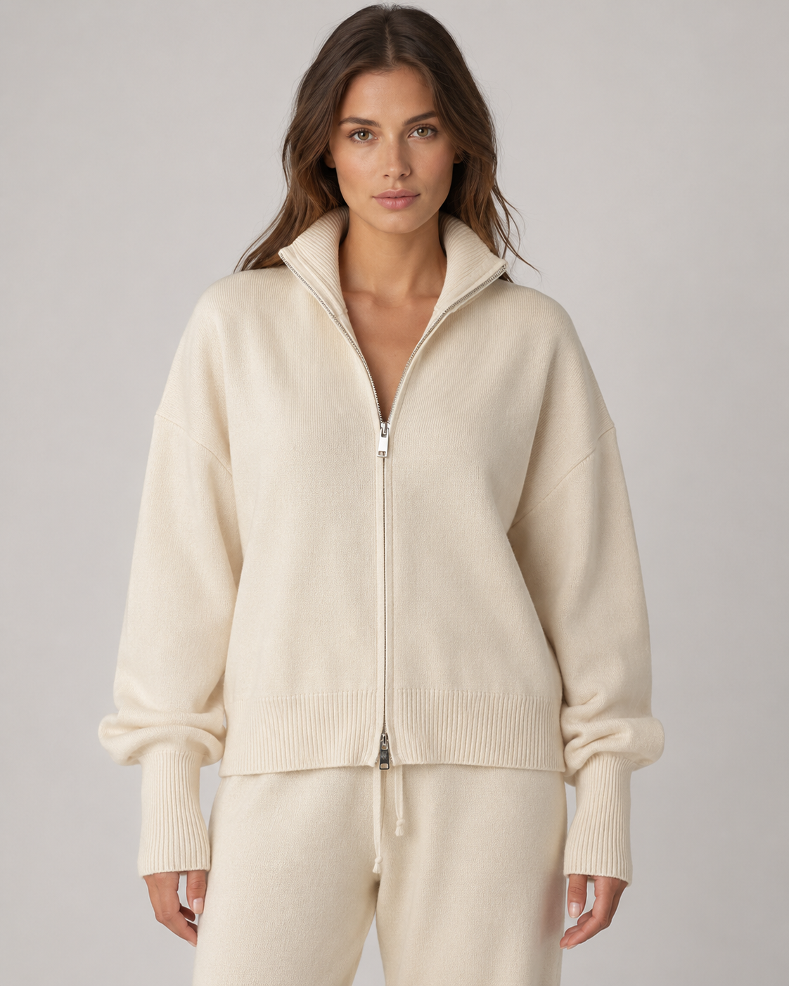Marlowe | Funnel Neck Zip-Up Knit Cardigan